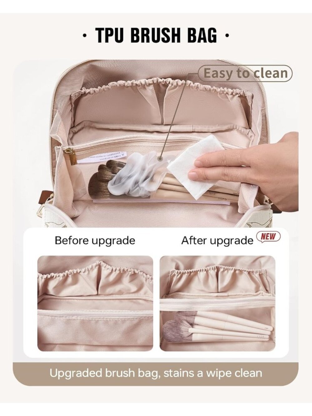 New Travel Makeup Bag, Floral Cosmetic Bag for Women, Beige, Medium - Picture 3 of 6